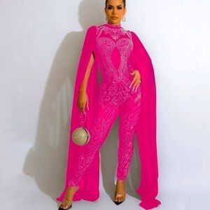COPY - Jumpsuit rhinestone zipper back very stretchy mesh